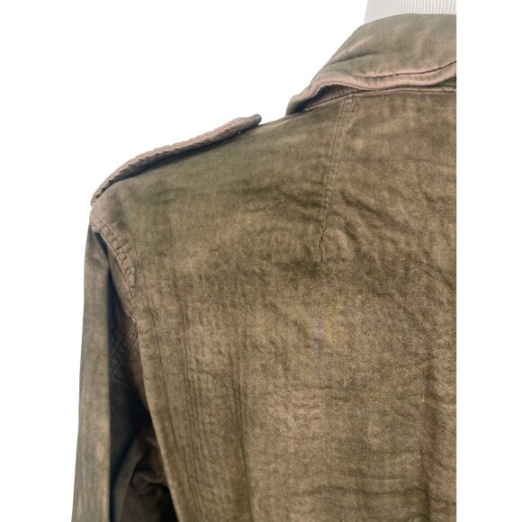 Free People Distressed Olive Button Front Relaxed Military Jacket Gorpcore Boho - Picture 13 of 16